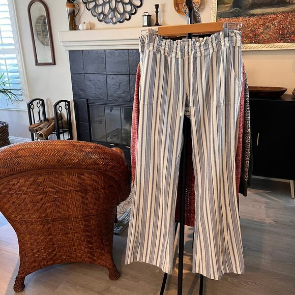 Roxy Pants Womens Size XL Blue & White Oceanside Stripe Flare Beach Linen Blend - Picture 16 of 16